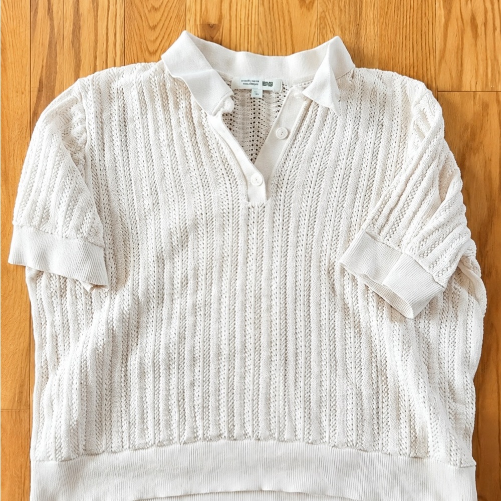 Uniqlo White Short-Sleeve Knit Polo Top